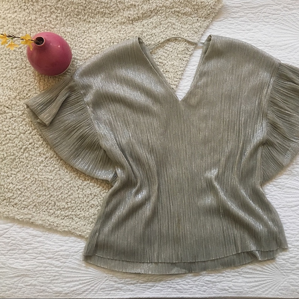 Anthropologie Vanessa Virginia Silver Pleat Top